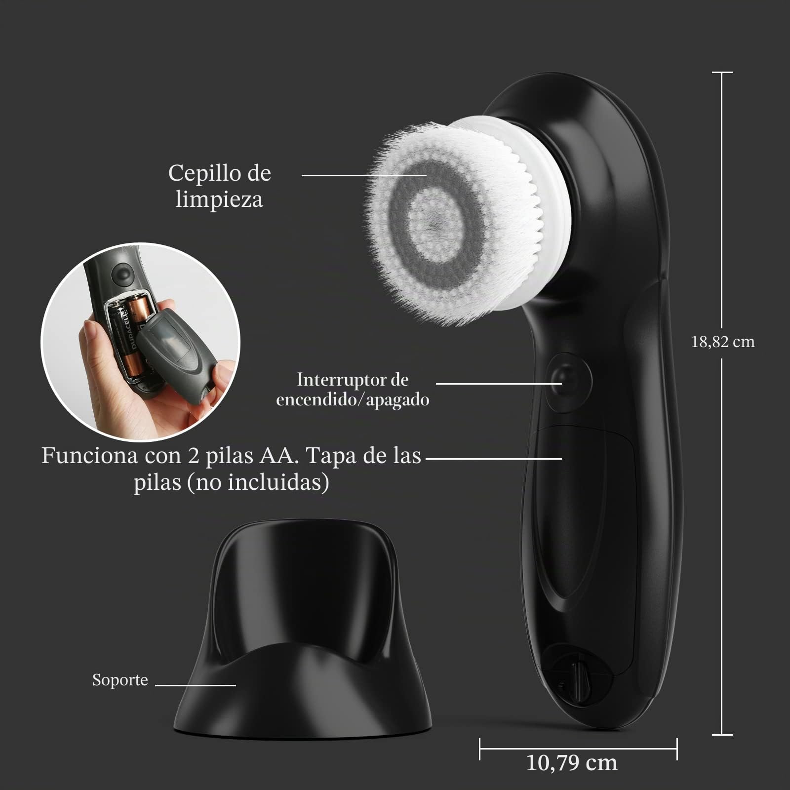TOUCHBeauty Cepillo de Limpieza Facial para Hombre, Cepillo Limpiador Facial con Soporte, 3 Cabezales Exfoliantes, Doble Velocidad, Impermeable, Funciona con Batería, AG-0759M