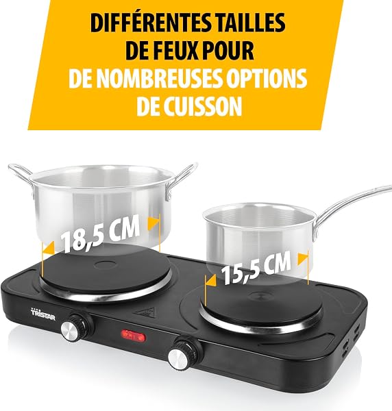 Tristar Plaque de cuisson électrique - Double feu - Pour logement étudiant, camping, kitchenette - 15,5 & 18,5 cm de diamètre - Thermostat réglable - 2 500 W - 3