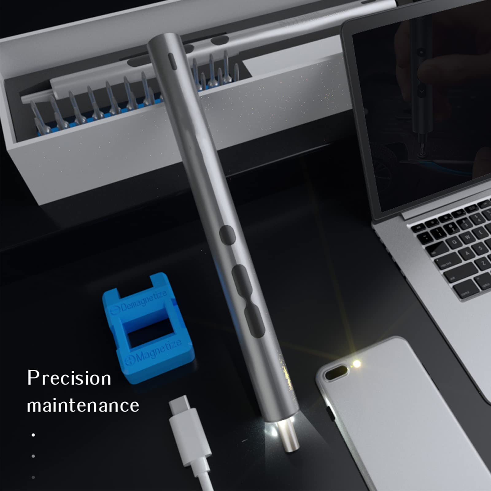 Śrubokoparki elektryczne, 28 na 1 elektryczne śrubokręt elektryczne ustawione z 24 bitami, USB Pordelable Mini narzędzia do naprawy z światłem LED