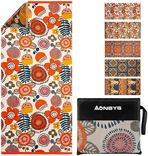 AONBYS Travel Beach Towel, 100% Cotton Super Soft Beach Towel with Travel Bag 34"x71" Quick Dry,Lightweight and Sandproof Pool Towels with Lively Colors for Kids,Men,Women,Boys,Girls (Sunflower)
