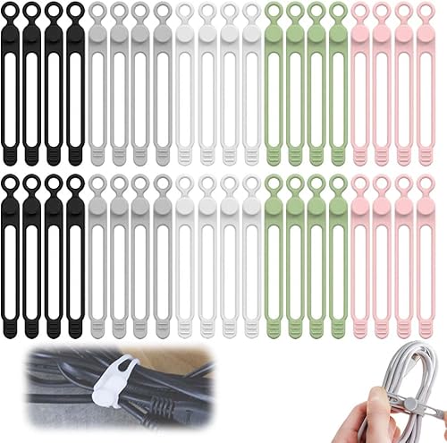 Miniatura 9 de Organizador de cables de datos, organizadores de auriculares de silicona mejorados, correas elásticas multiusos reutilizables para agrupar y sujetar