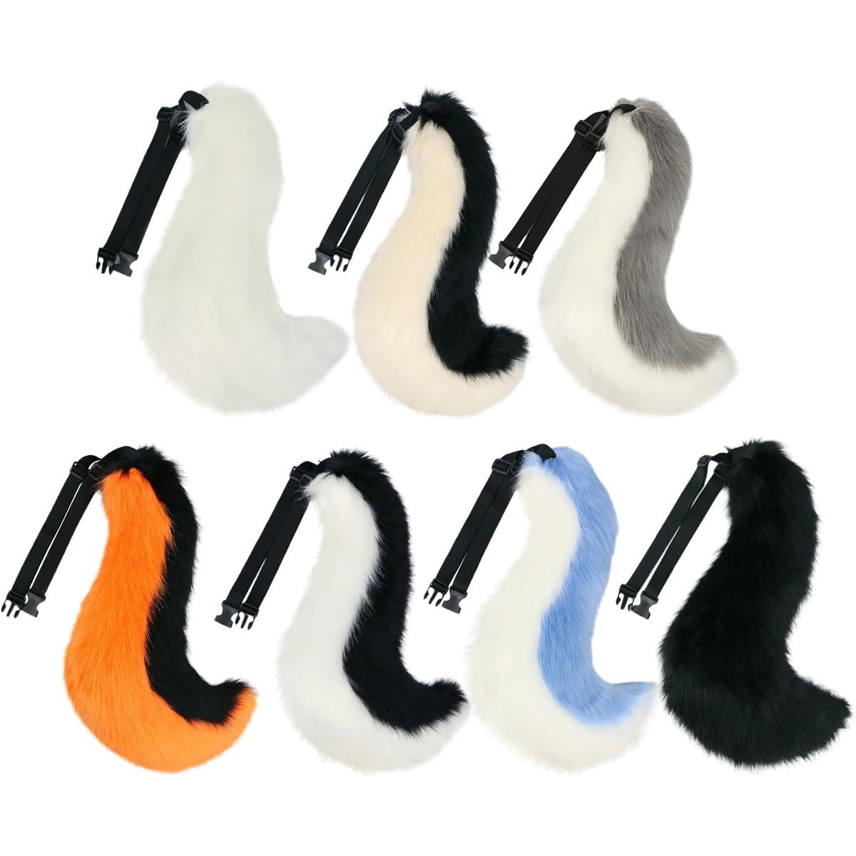 Cinturón ajustable con cola de pelo sintético, 60 cm, ideal para cosplay y fiestas.