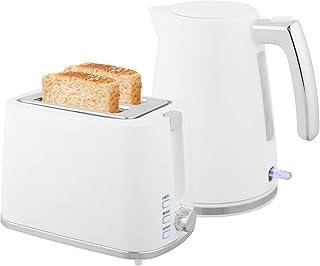 HOMCOM 2-Slice Wide Slot Toaster Breakfast Set with 7 Levels of Gilding and Crumb Tray, 1.7L Electric Kettle 2200W with Ot…