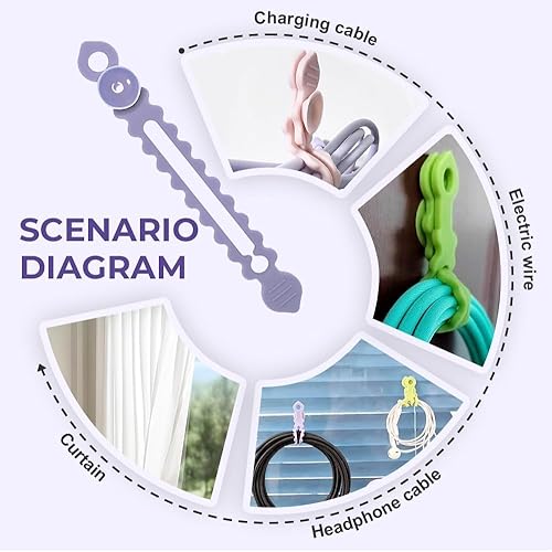 Miniatura 6 de Bridas de silicona para cables, organizador de cables de datos, organizadores reutilizables de gestión de cables, bridas de alta elasticidad para