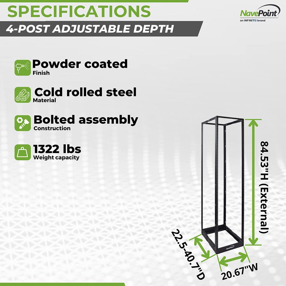 19インチ サーバーラック 8U 4ポスト サーバーラック／オープンフレーム型／8U／4ポスト／19インチ／奥行き