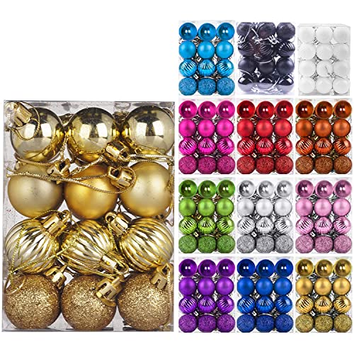Emopeak 24Pcs Christmas Balls Ornaments for Xmas Christmas Tree - 4 Style Shatterproof Christmas Tree Decorations Hanging Ball for Holiday Wedding Party Decoration (Gold, 1.3"/3.2CM)