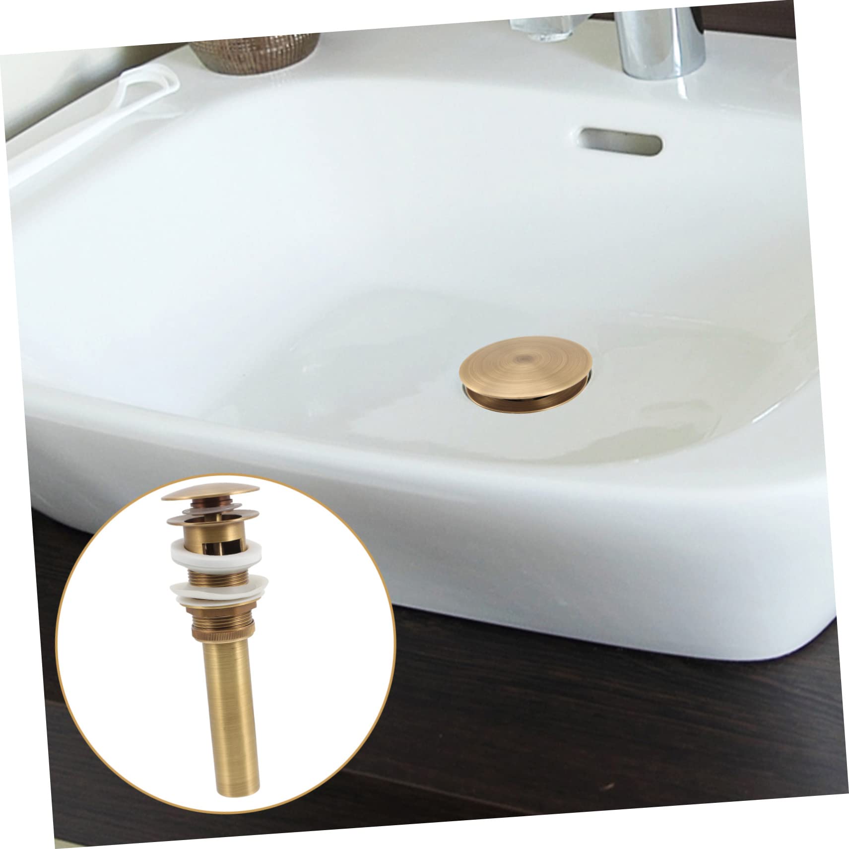 Tappo Scarico Lavabo Bagno Pop-up in Ottone Antico Filtro Scarico Lavandino Anti-intasamento, Tappo a Pressione per Lavello Foro Troppo Pieno, Accessorio Pratico per Bagno