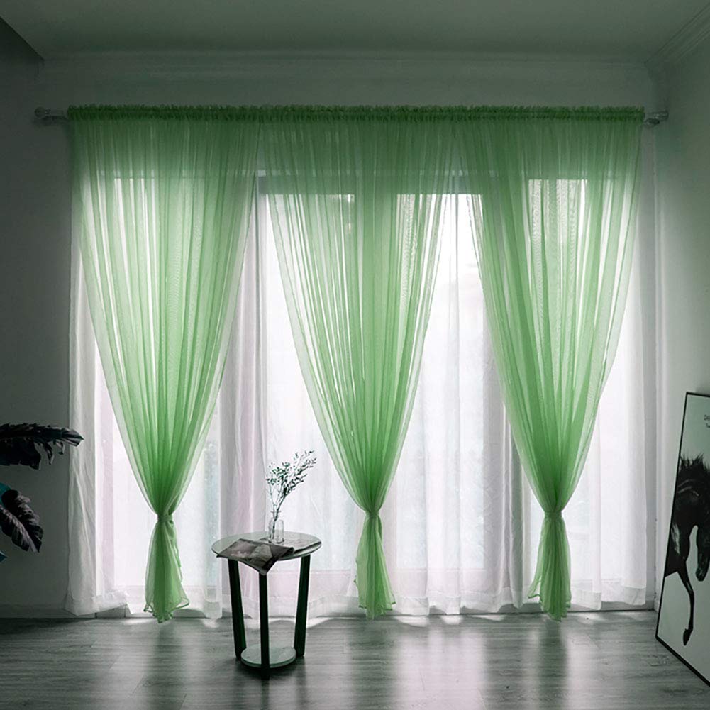 BOYOUTH Solid Color Sheer Voile Curtains,Rod Pocket Window Gauze for Bedroom,Living Room,Hotel,Light Green,1 Panel,39 x 106 Inches