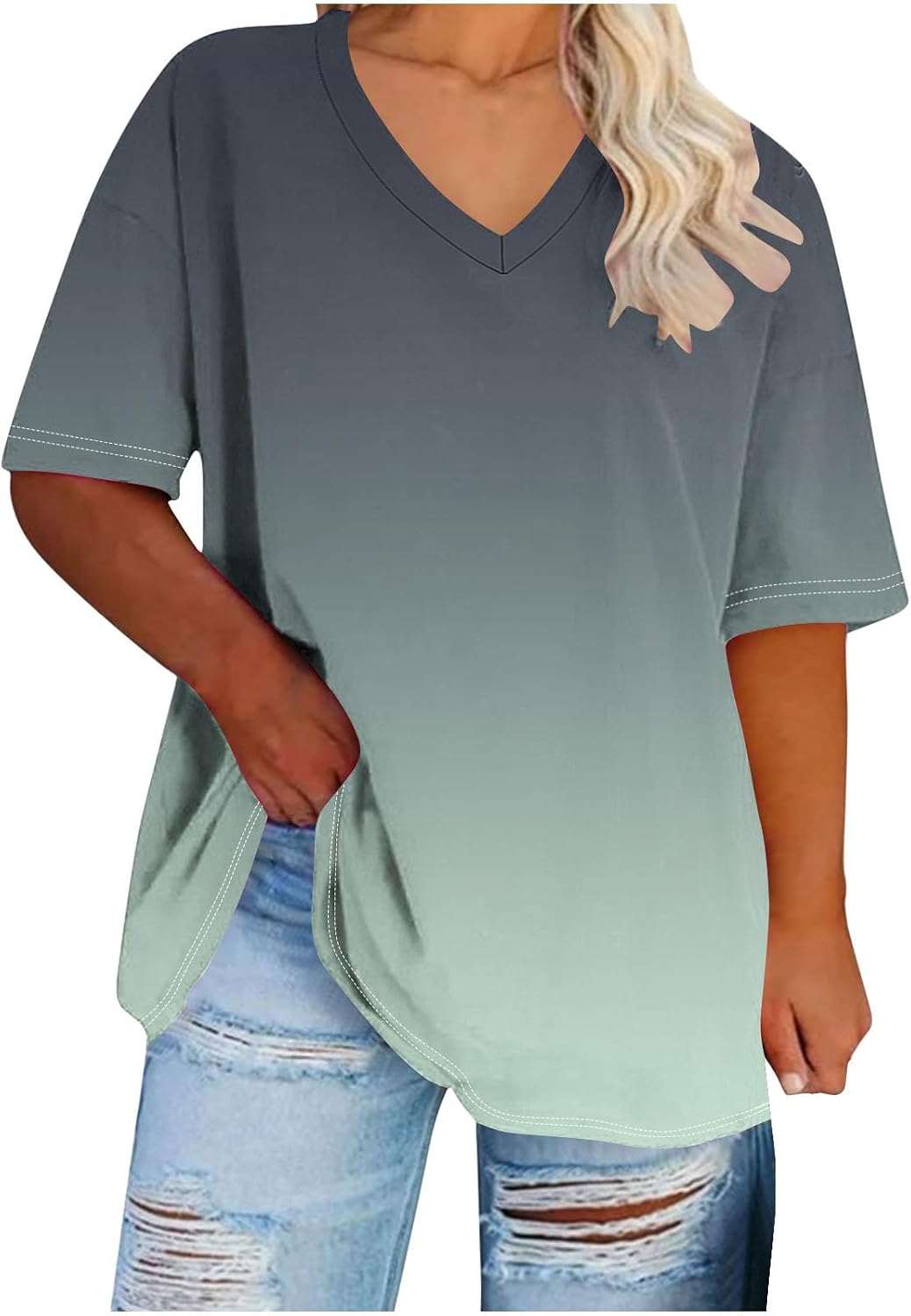Plus Size Tops for Women Caual Loose Fit Tees Womens Summer T Shirts Fashionable 2025 Short Sleeves Blouses