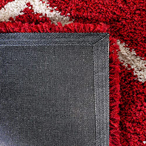 Image of Fur Shaggy Rugs and Carpets, Modern Plush Area Rug for Bedroom Living Room Floor Mat Bedside Home Decor Carpet (8x8 Feet Round, RED|Ivory)