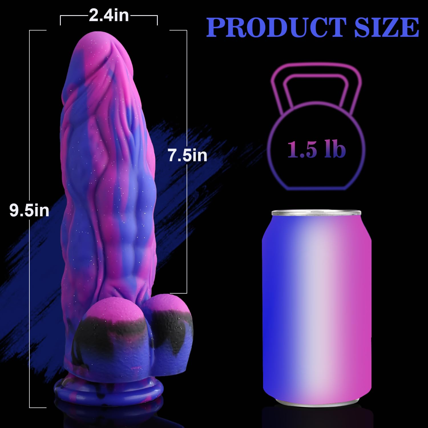9.5'' Huge Fantasy Realistic Dildo,2.4'' in Diameter Thick G-spot Dildo,Soft Silicone Anal Dildo with Powerful Suction Cup,Adult Sex Toys for Women Men Gay Couple for Clitoral Vaginal Anal Stimulation