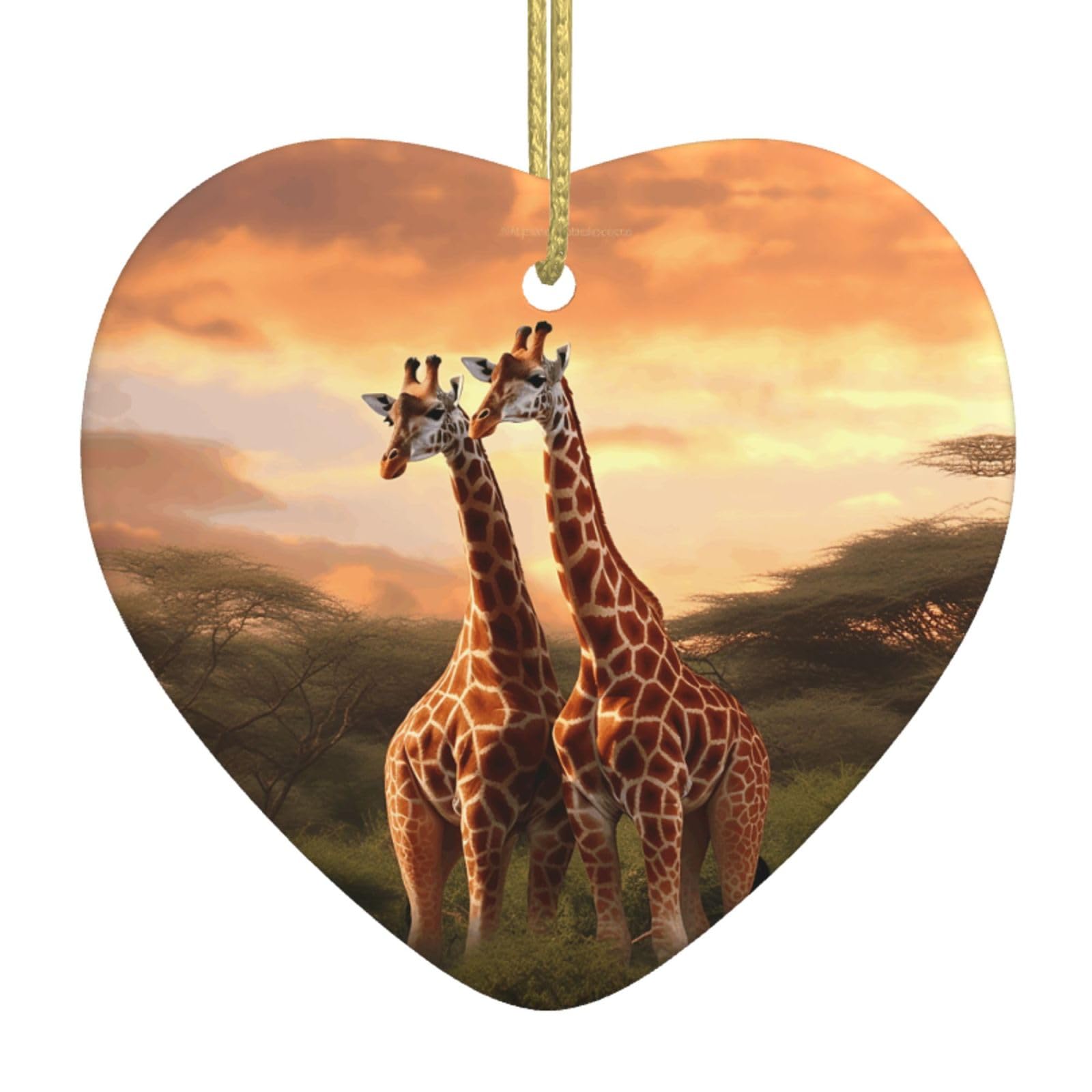 Ceramic Christmas Tree Hanging Ornaments with Gold Ropes Christmas Tree Decorations Heart Ceramic Couple Giraffe Pendant Keepsake Decorations for Holiday Xmas Gift Ideas