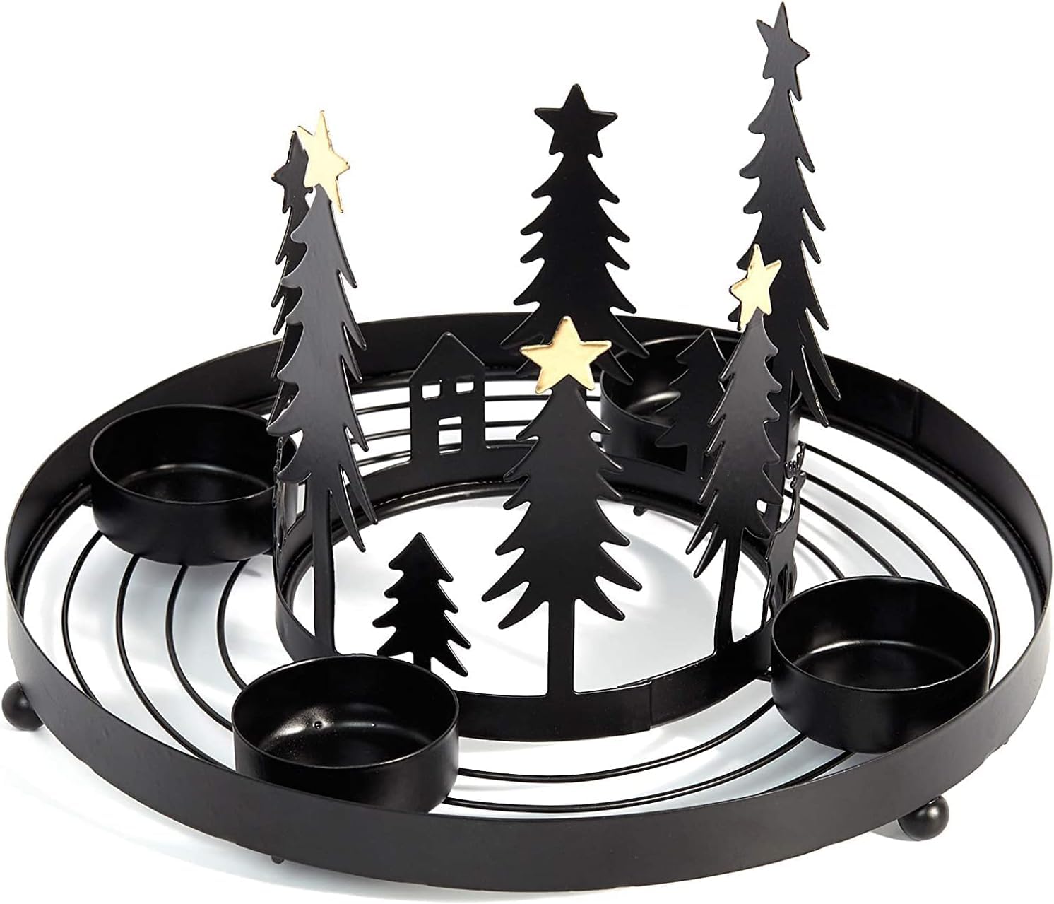 HEITMANN DECO Round Metal Tea Light Candle Holder - Advent Candle Holder for 4 Tea Lights - Black