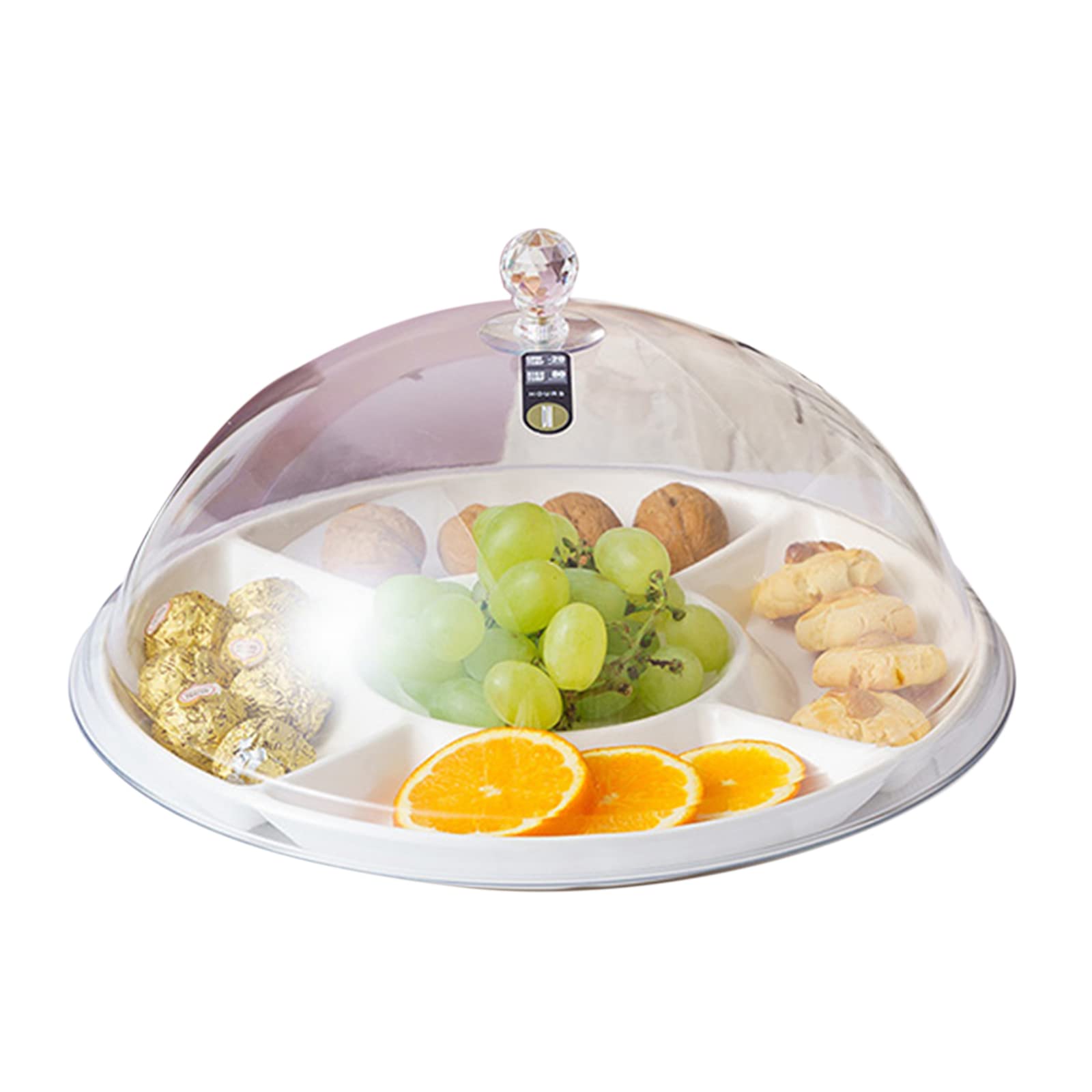Copertura per Alimenti, Campana Coperchio Microonde,Vassoio per frutta con coperchio a cupola, vassoio separato in melamina bianca con coperchio in plastica trasparente, caramelle, biscotti,