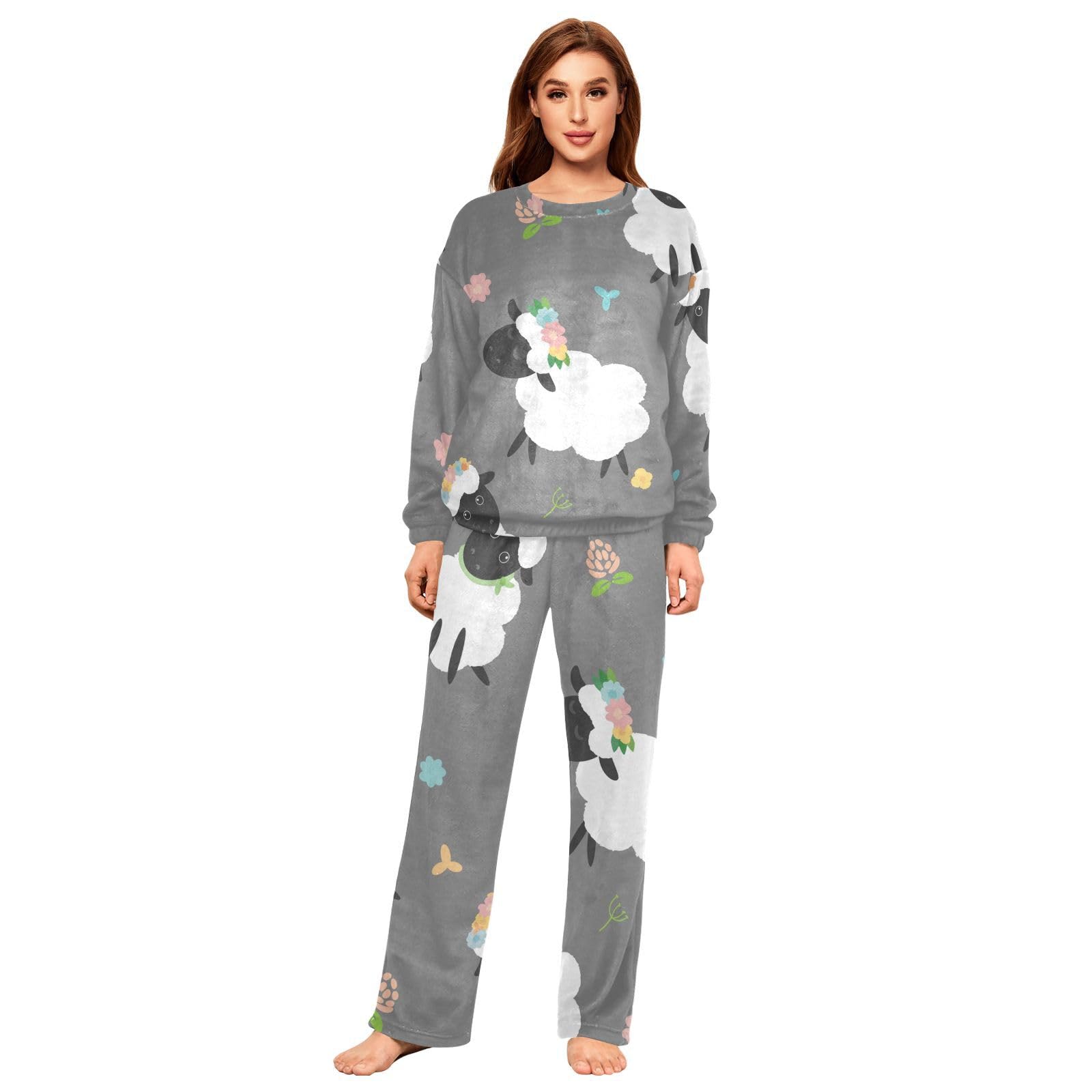 Youjuner Women's Multicolor Pyjamas Sets For Cute Sheep Pattern Winter Warm Sleepwear Loungewear Set Pjs Nightwear Set