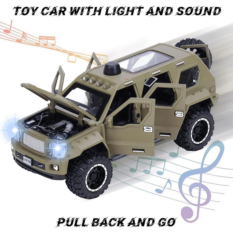 Image of Kids Model 1:24 Pattong Die Cast Metal Car Pull Back Action Opening Doors with Realistic Engine Sound Lights Toy Car Gift for Boys - Yellow