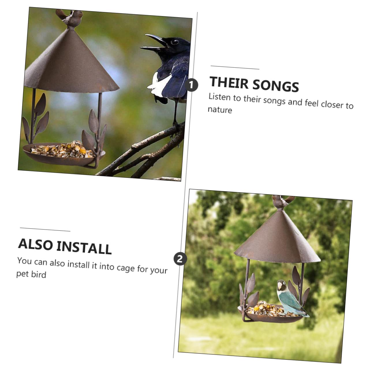 Alimentatore per Uccelli Selvatici Appeso Esterno Mangiatoia per Pappagalli in Ferro Decorativa da Giardino e Cortile