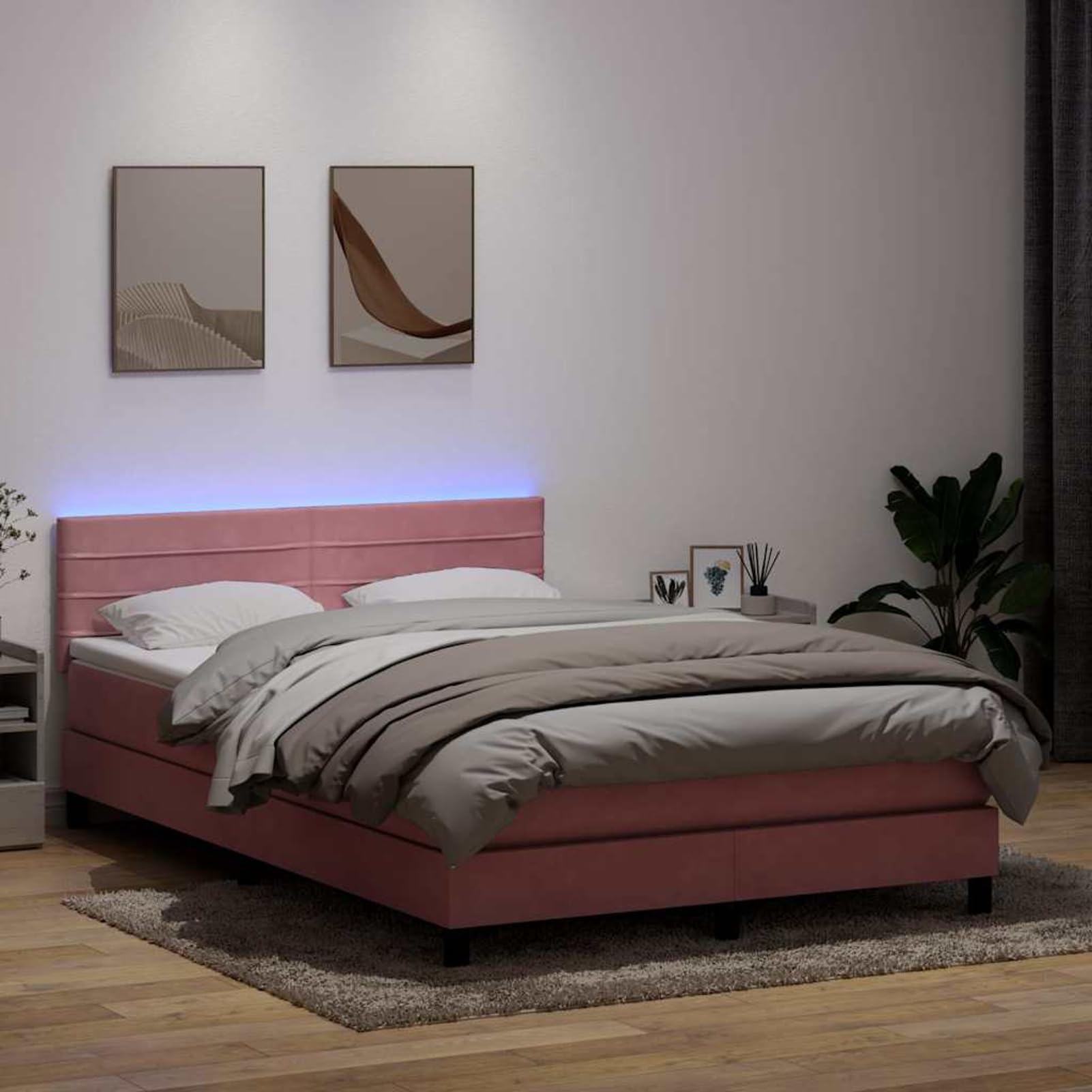 ATOMSTACK MAKER Letto a molle, rosa, 140 x 220 cm, con materasso a molle insacchettate, testiera regolabile in altezza, cuscino traspirante e illuminazione a LED, tessuto vellutato, altezza 20 cm, con