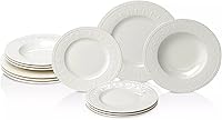 Vista 1 de Villeroy & Boch Cellini 12-Piece Dinnerware Set, Service for 4, Premium Porcelain, Made in Germany, White