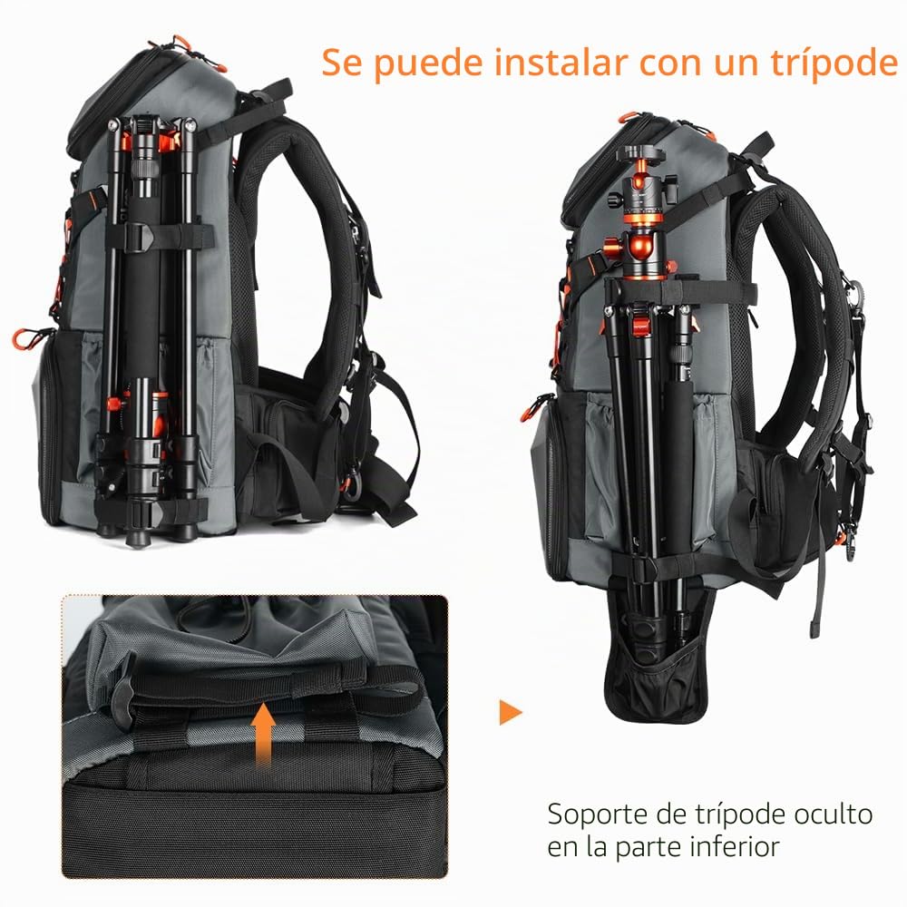 K&F Concept Professionelle Kamerarucksack,Große Fotorucksack Wasserdichte, Camera backpack für DSLR-Kamera mit 15,6-Zoll-Laptopfach Regenschutz, Geeignet für Stadtfotografie/Reisen/Wandern