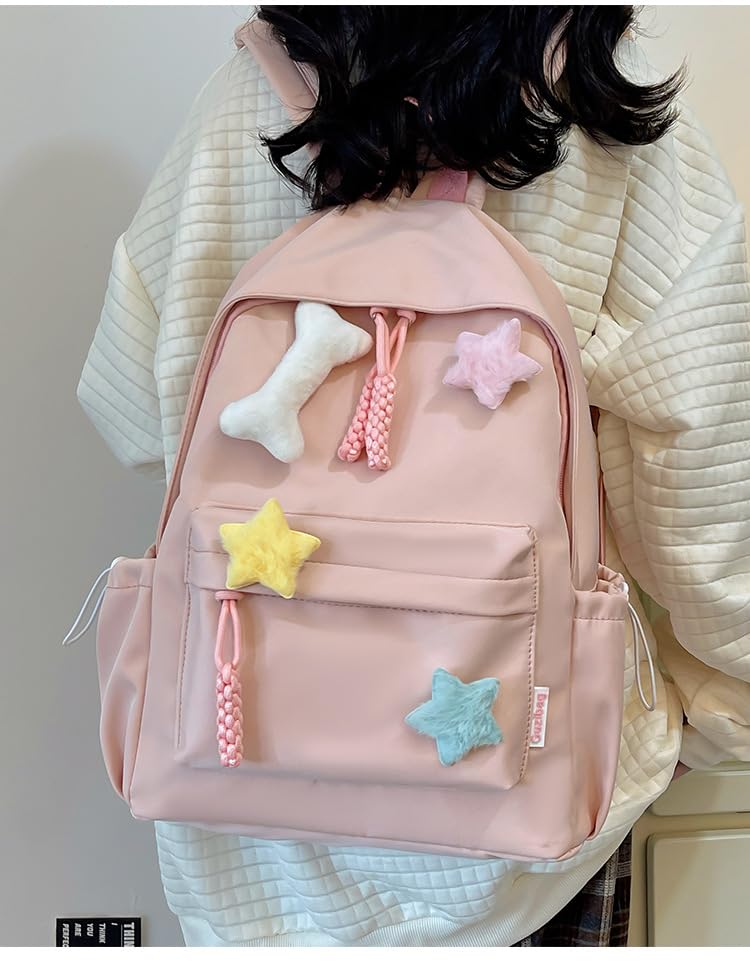 Cute Backpack for Women, Kawaii Y2K Backpack Daypack Aesthetic Bookbag Daypack Durable Harajuku Shoulder Bags Daily Use (Pink+pendant)2
