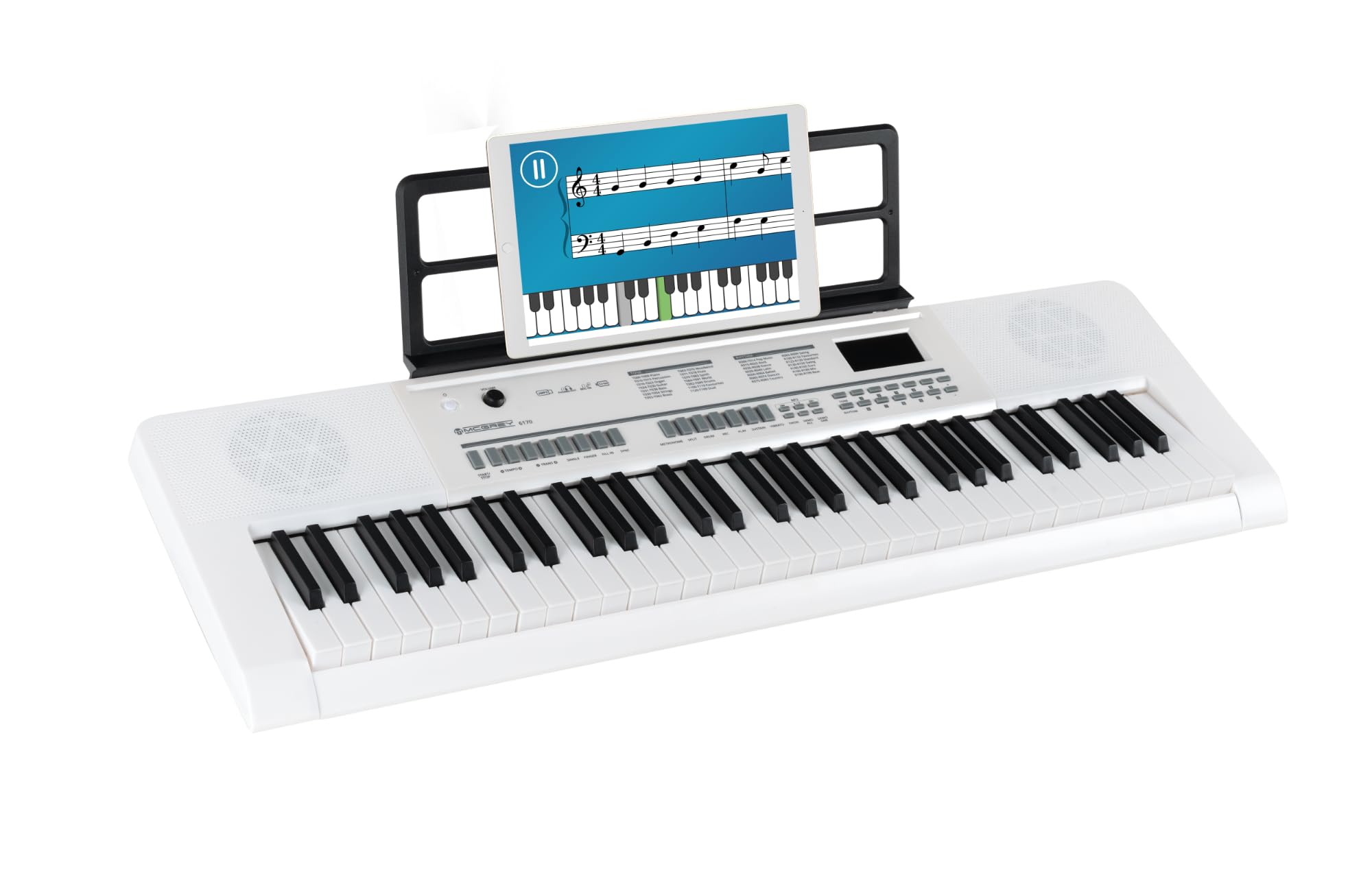 McGrey 6170 Pianoforte Keyboard a batteria- 61 Tastiera Elettronica con USB Mp3 - Pianola Portatile Flessible con 200 Toni e Ritmi - Microfono in Dotazione - Colore bianco