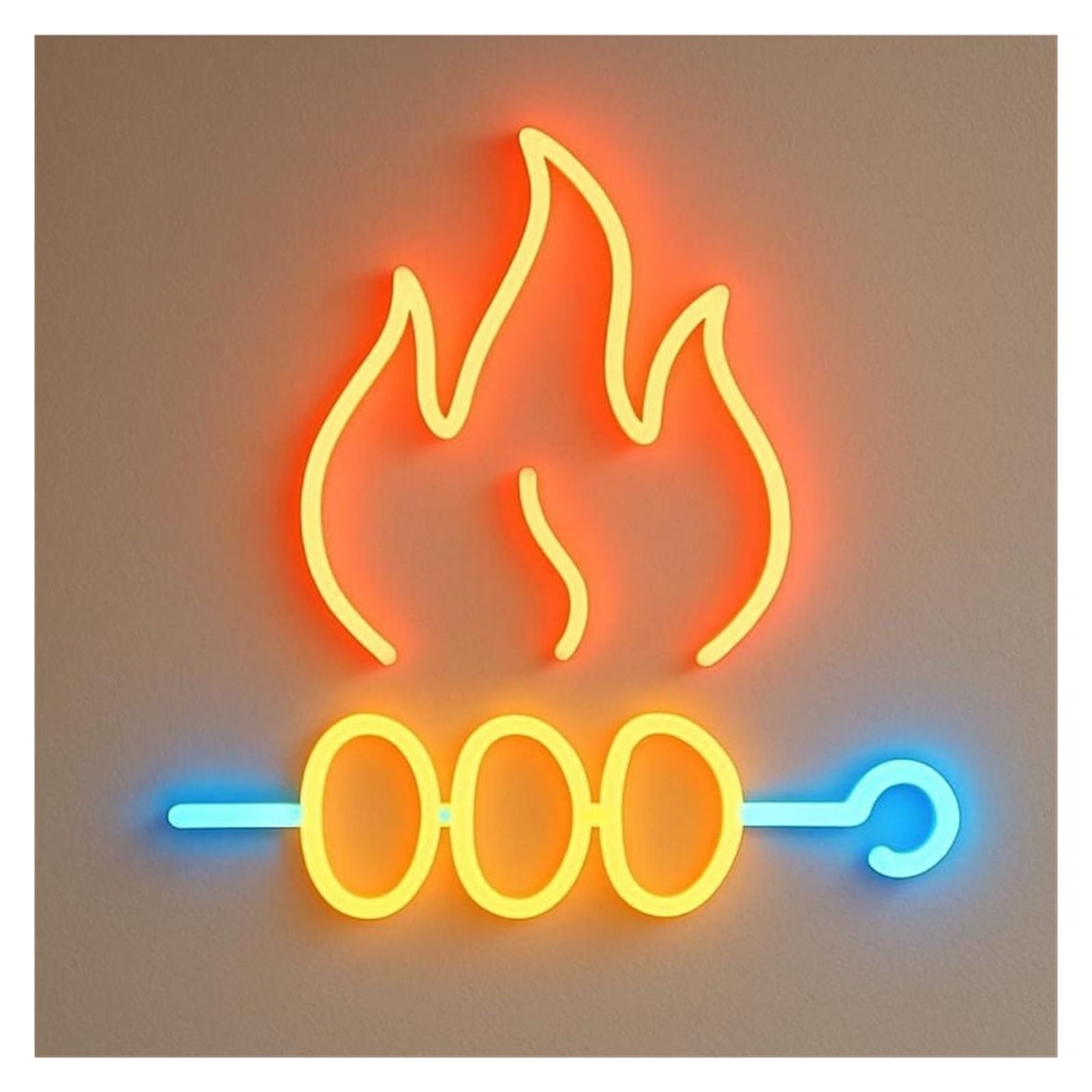 RONGCH Hanging Art Signs Fire Barbecue Neon Sign Flame Kebab LED Light Dimmable for Fast Food Restaurant Kitchen Party Decor USB Powered Lamp 42cm