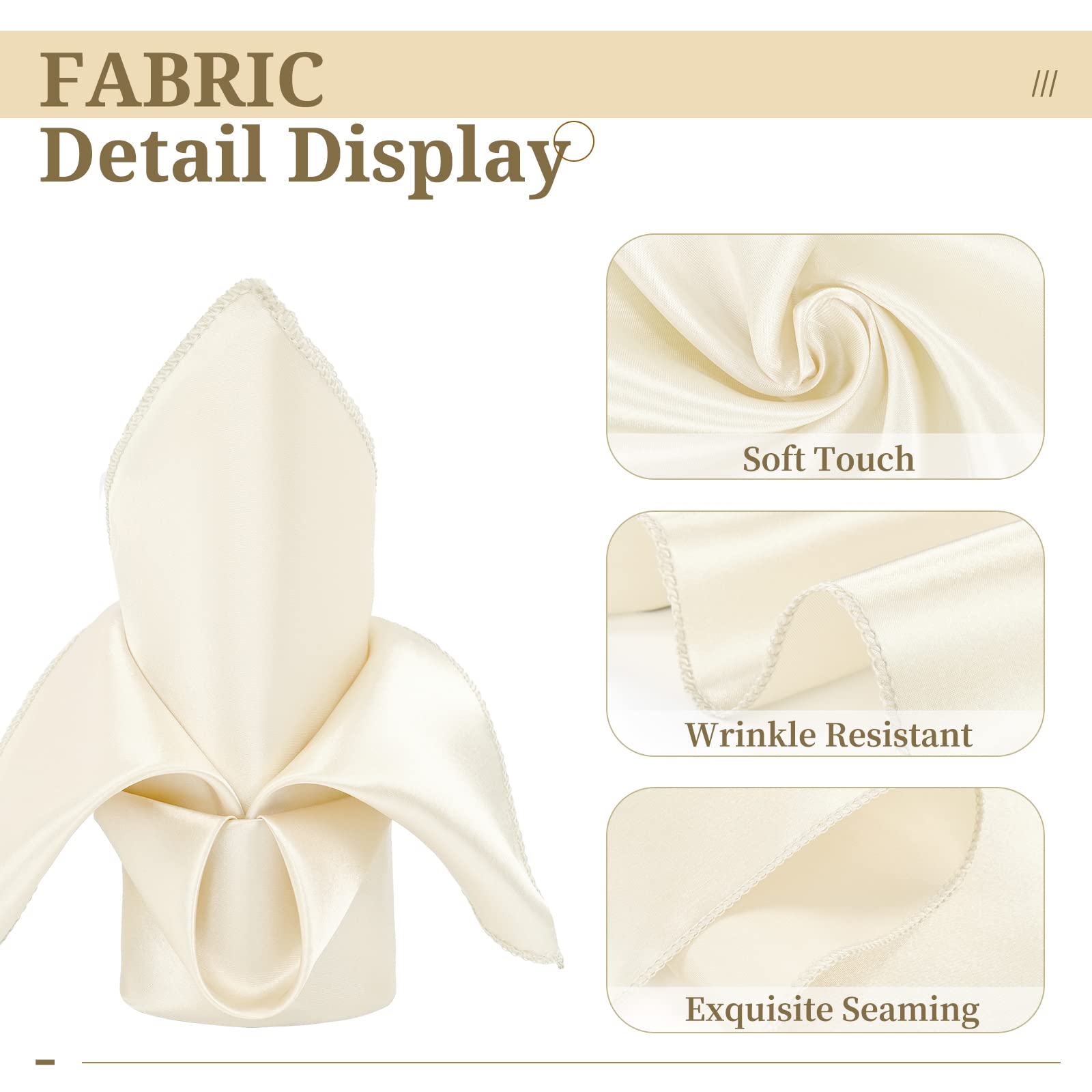 Lot de 100 serviettes de table carrées en satin doux et lavable pour mariages, fêtes, dîners, Thanksgiving, Noël - Ivoire - 50,8 cm