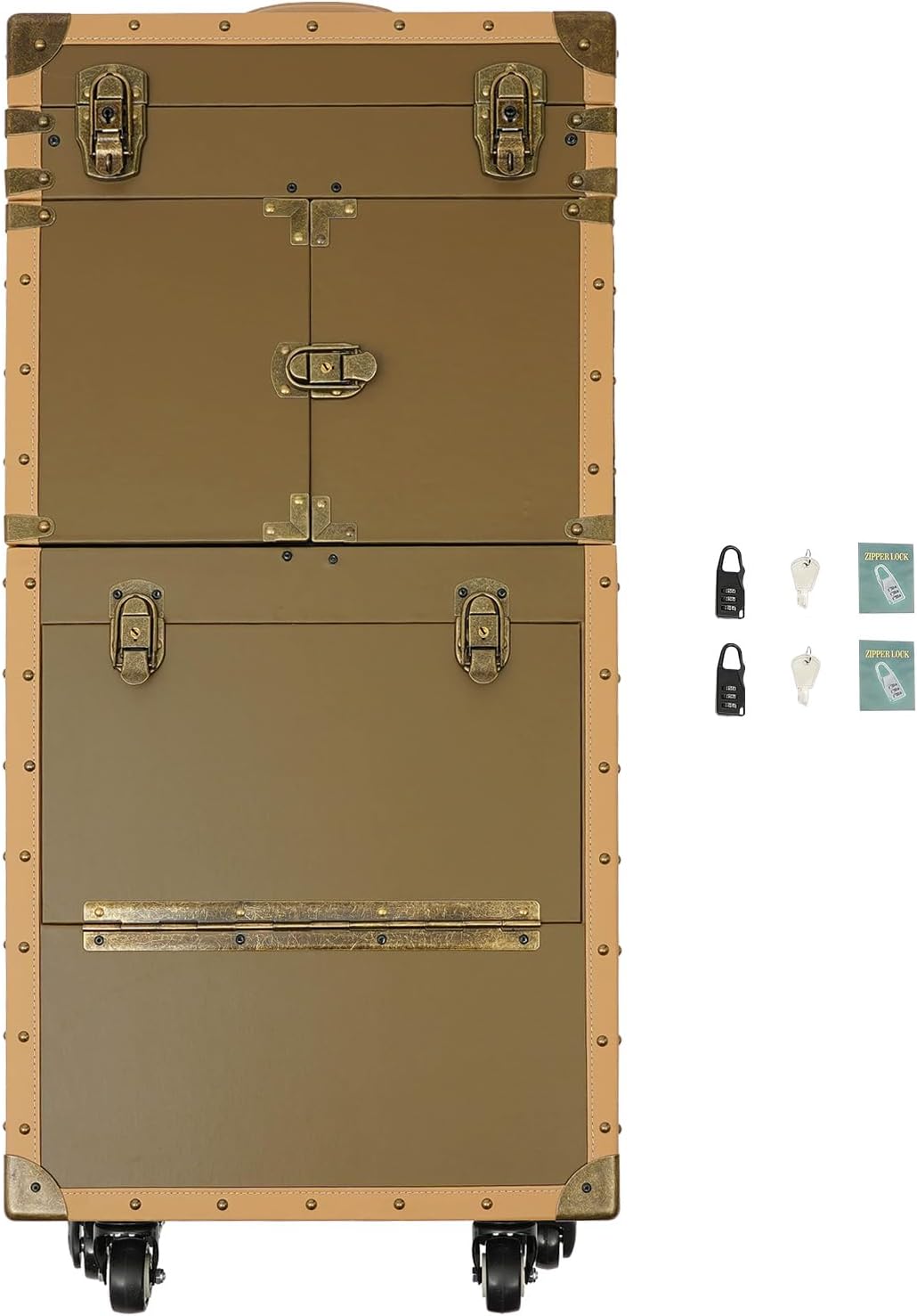 Rolling Hairdressing Case - Professional Makeup Train Case with Dual Password Locks, Cosmetic Organizer for Salon/Barber/Nail Artists (Gold)