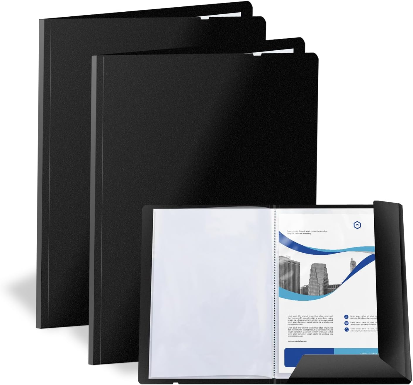 Presentation Folder A4, Pack of 2 Certificate Folder A4 with 30 Transparent Pockets, Certificate Folder with Elastic Band, Display Book, Presentation Book for Certificate Folder, Note Folder
