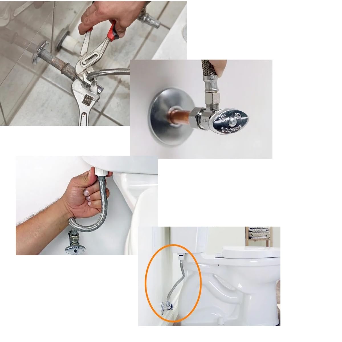 Conector de inodoro – Manguera de inodoro trenzada de acero inoxidable con rosca de compresión hembra de 3/8 x rosca hembra de 7/8 – Línea de suministro de agua para inodoro (paquete de 2,