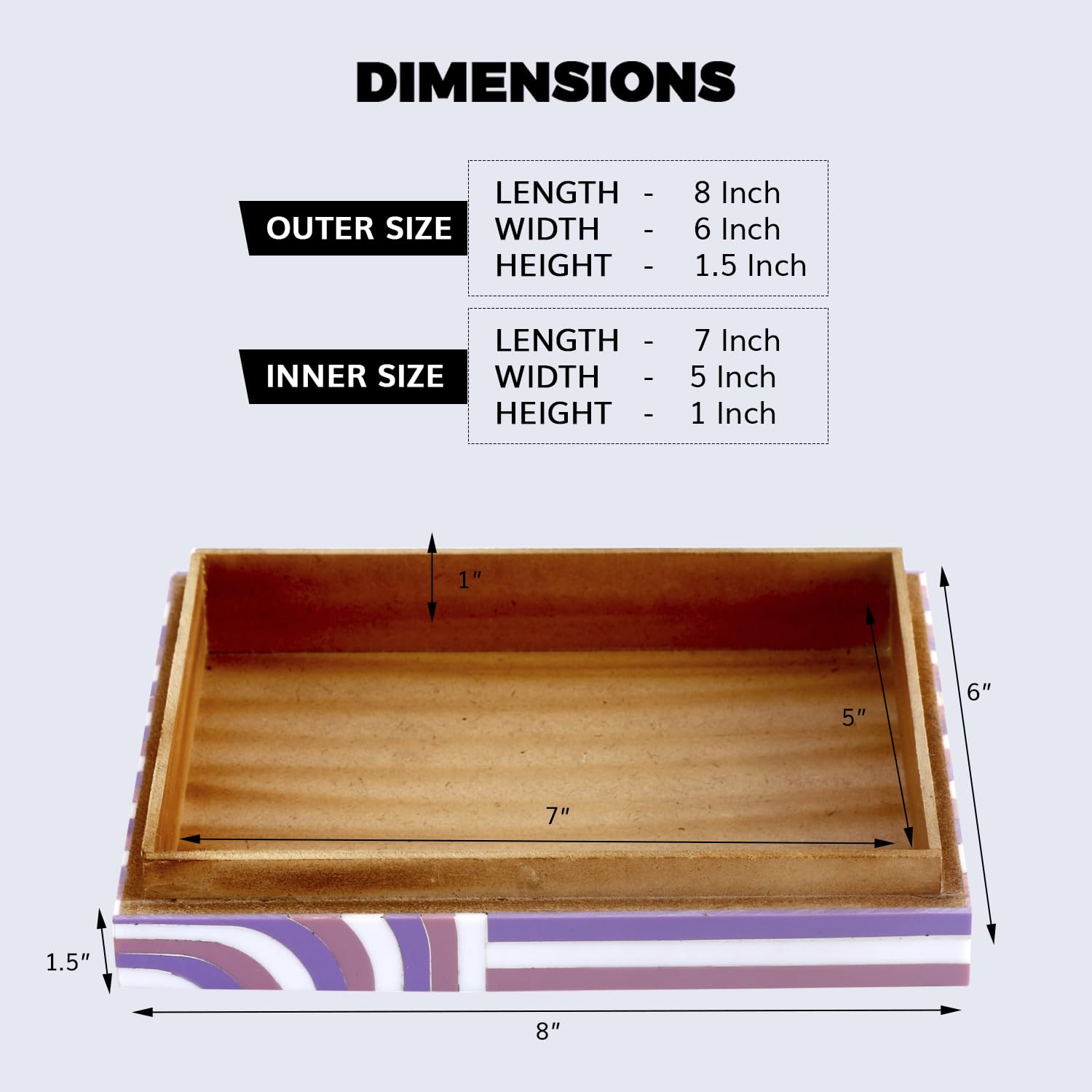 Handicrafts Home Large Decorative Storage Box with Lid- 8x6x1.5” Coffee Table Organizer - Image 2