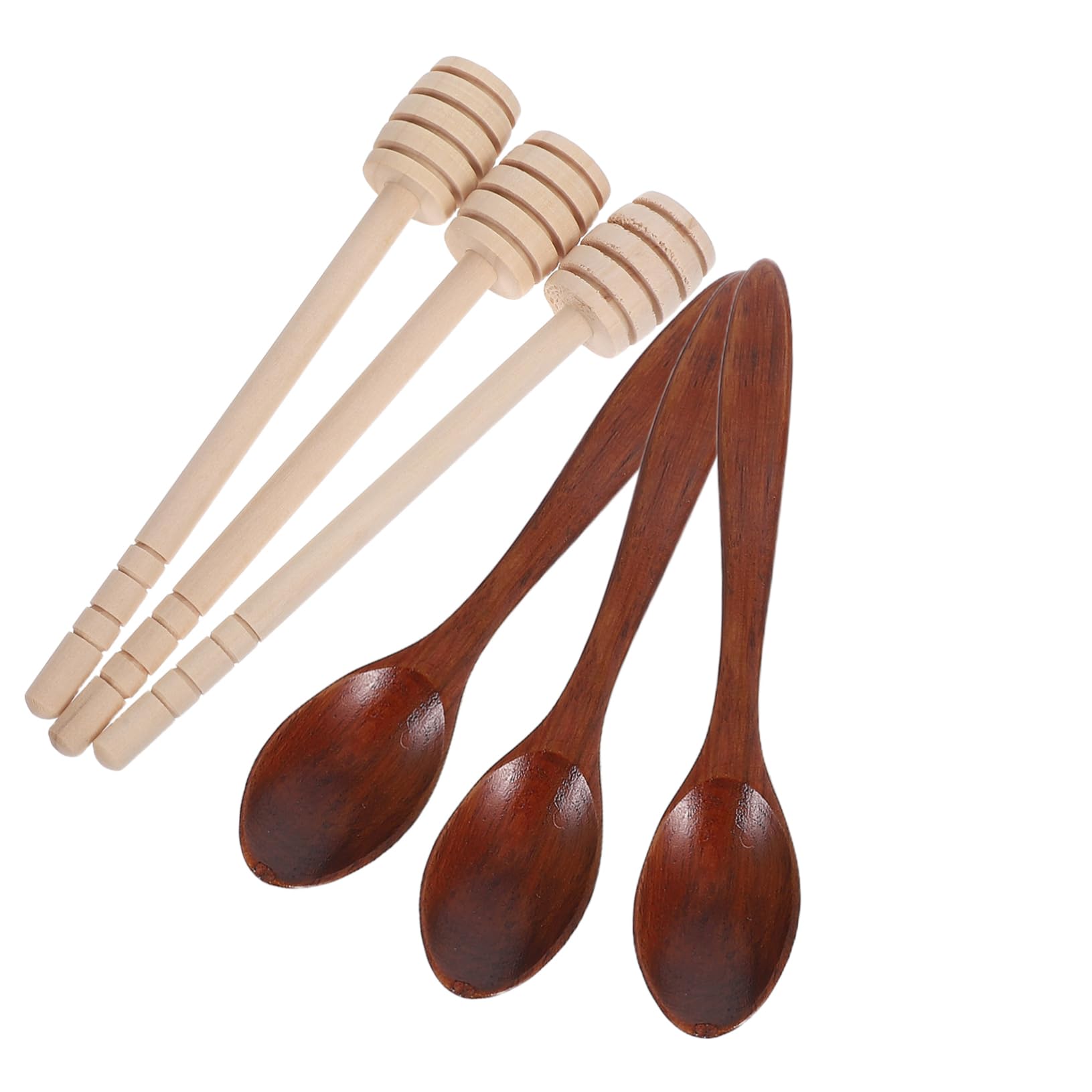Ipetboom 6pcs Wooden Honey Dipper and Spoons Versatile Stirring Sticks for Tea and Syrup Mixing Easy to Clean Kitchen Utensils for Beverage Preparation