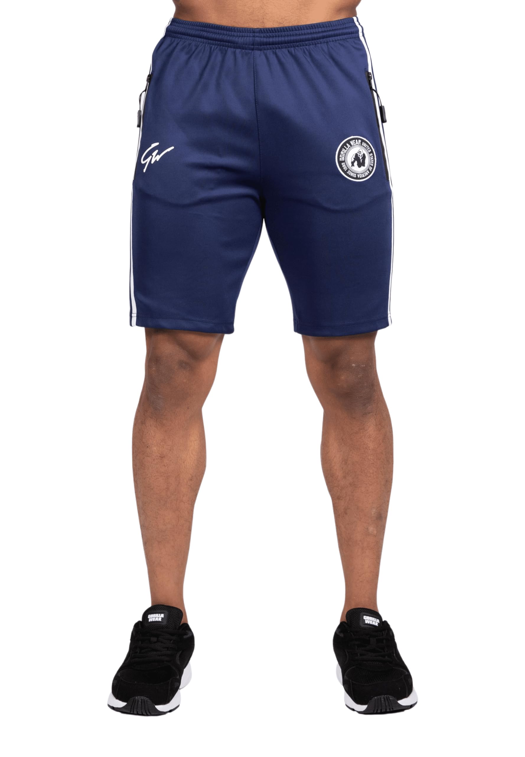 Gorilla Wear - Stratford Track Shorts - Blue - Bodybuilding Sports Everyday Leisure with Logo Print Light and Comfortable for Optimal Movement Made of Polyester and Spandex