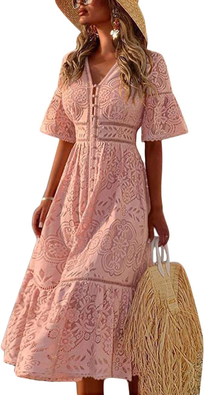 Sommerkleid Damen Aus Baumwolle | Leicht & Luftig Mit V-Ausschnitt | A-Linie Maxikleid Für Strand Und Alltag