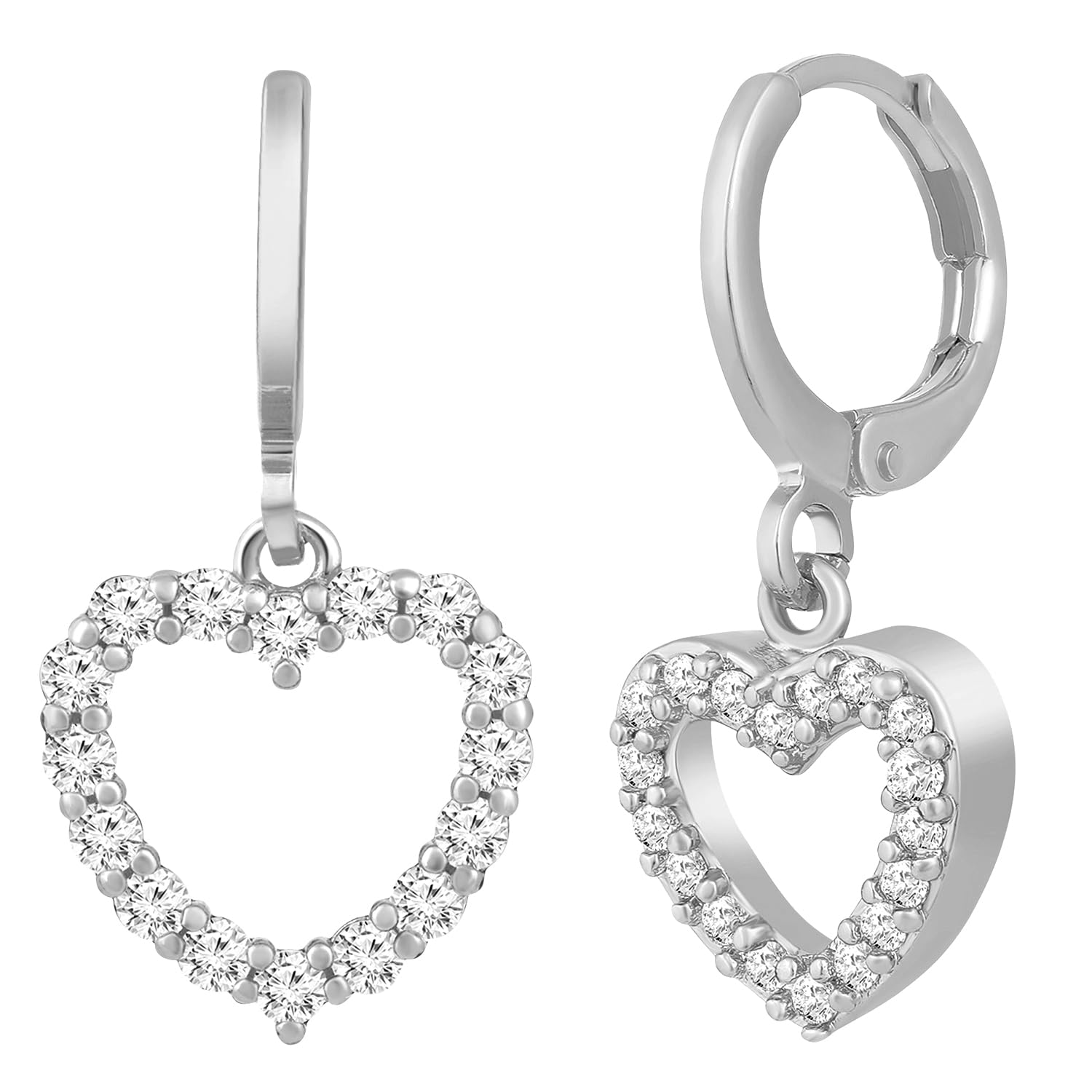 Peora Silver Plated White Cubic Zirconia Studded Fancy Hoop & Heart Shape Drop Earrings Fashion Jewellery Gift for Women Girls (B0C7VSCTM6) Amazon Price History, Amazon Price Tracker