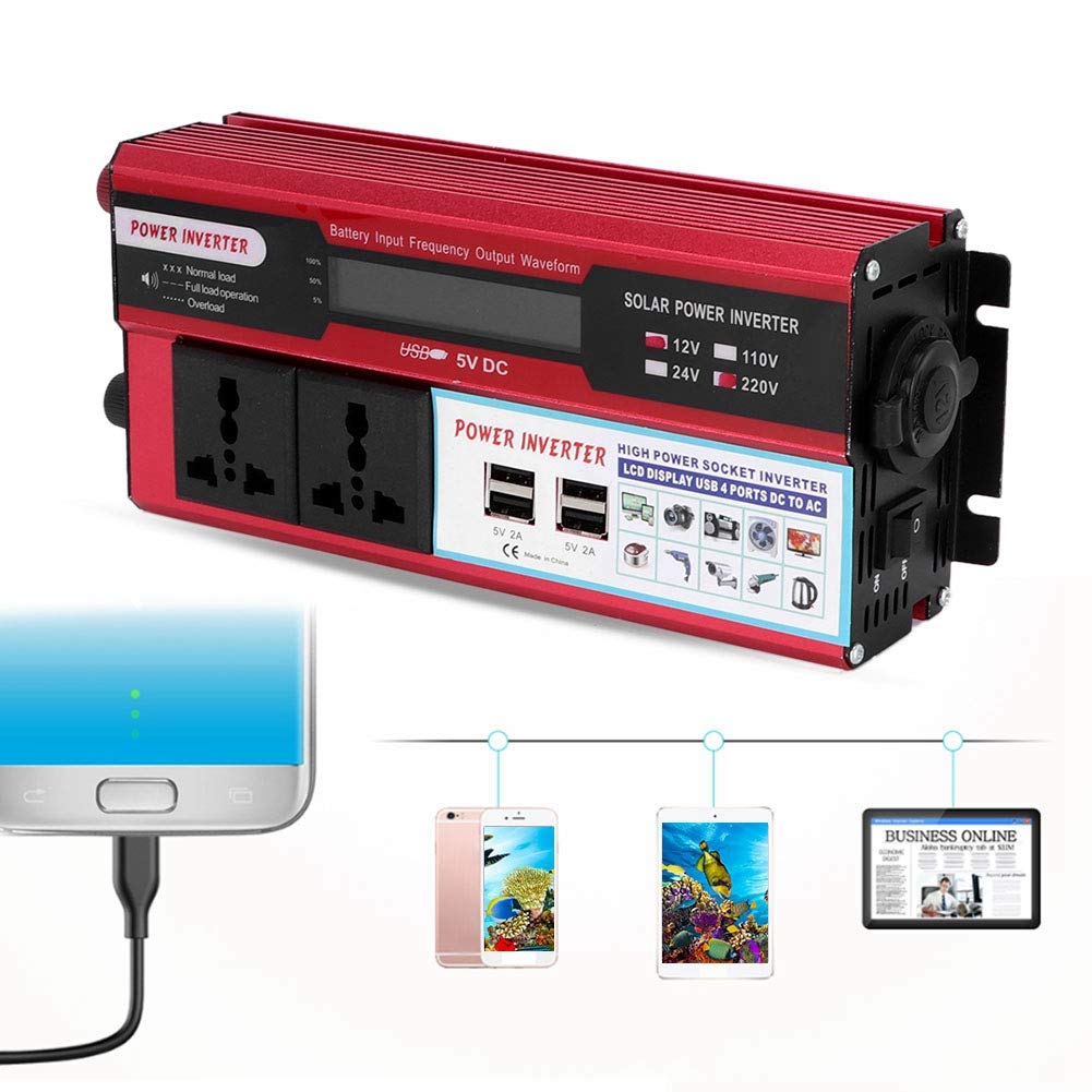 Convertitore di Tensione 1500W,Power Inverter 12V 220V, Premio Avec Allume Cigare, 4 Porte USB, Invertitore di Tensione per Auto,Camper