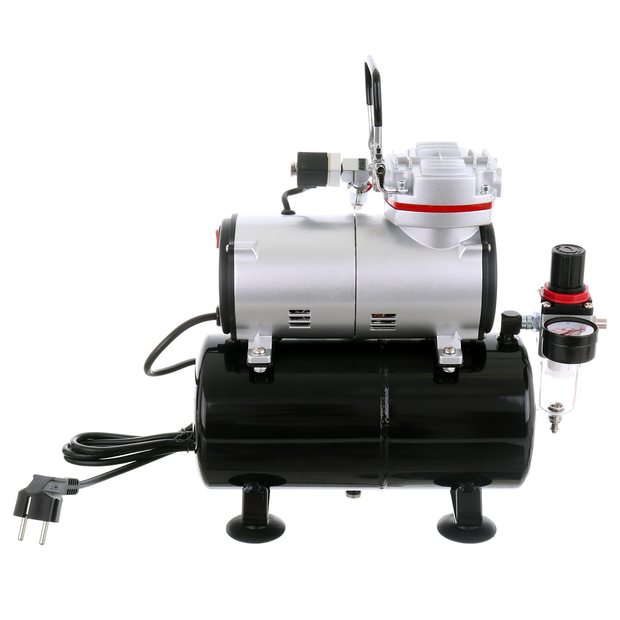 TC TECHNIC - Kompresor do aerografu - Air Compressor - do modelarstwa, z butlą o pojemności 3 l, gwintem 1/8", napięciem 230 V, przepływem 23 l/min, filtrem i regulatorem ciśnienia - AS-189