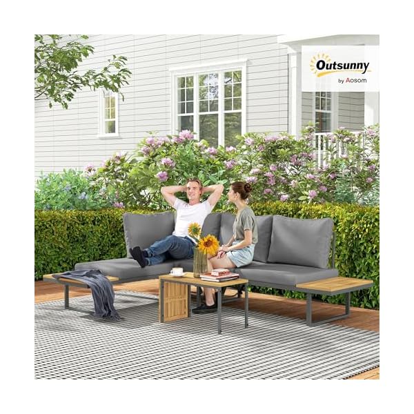 Patioco Akazienholz Lounge-Set L-Form Hellgrau