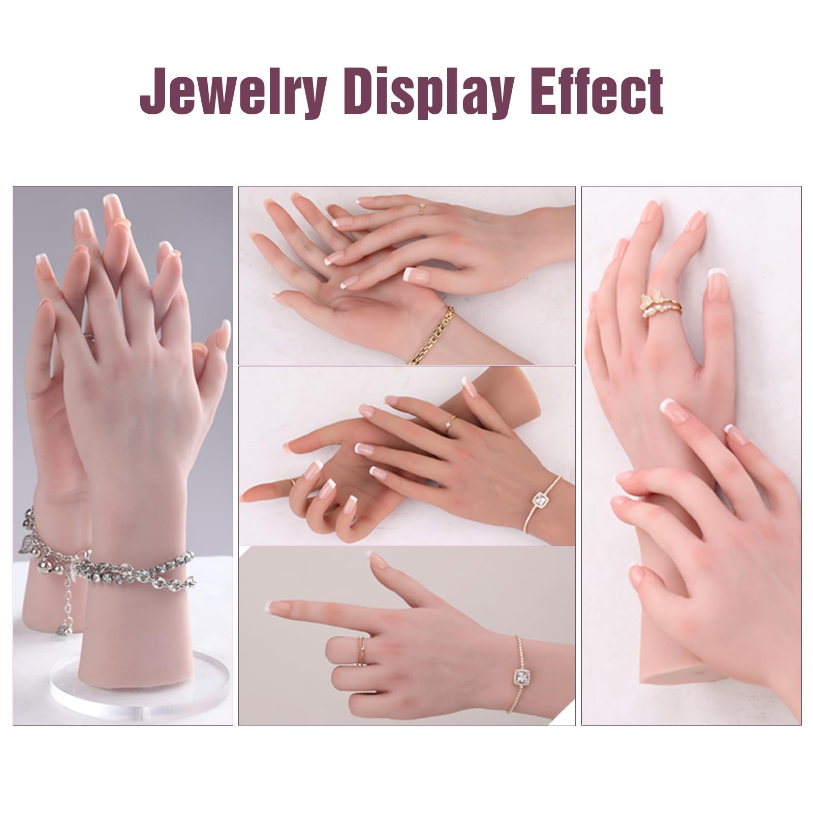 Life-Size Silikon Weibliche Hände für Schmuck Display Maniküre Praxis (1PC Rechte Hand mit Skelett, Elfenbeinweiß)