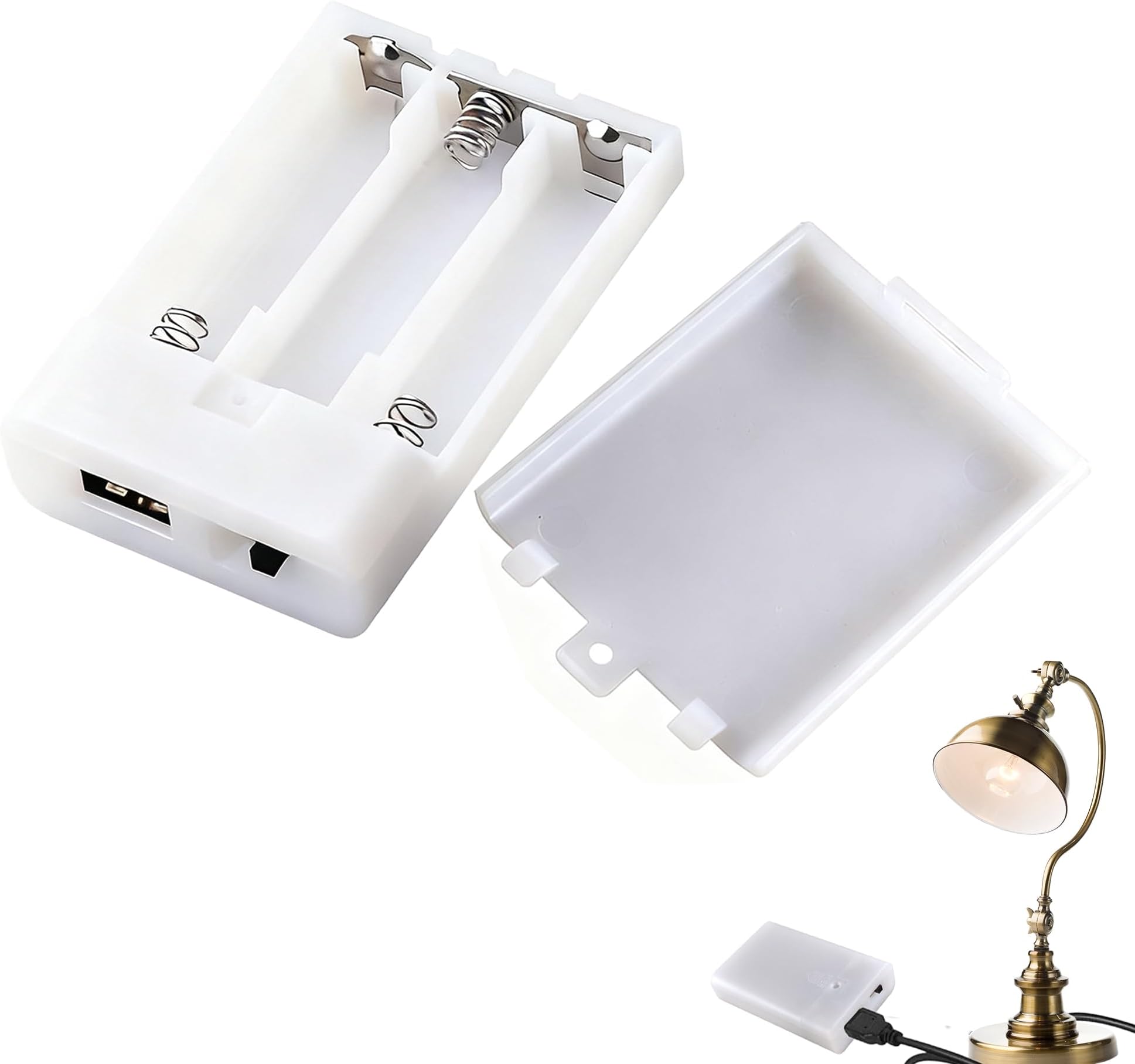 1Pc Battery Holders Durable Lightweight Protable Battery Case Box With USB Port Lightweight Protable 3 X 1.5V AA Battery Power Bank Case For 4.5V LED String Lights DIY Curtain Christmas Decorations