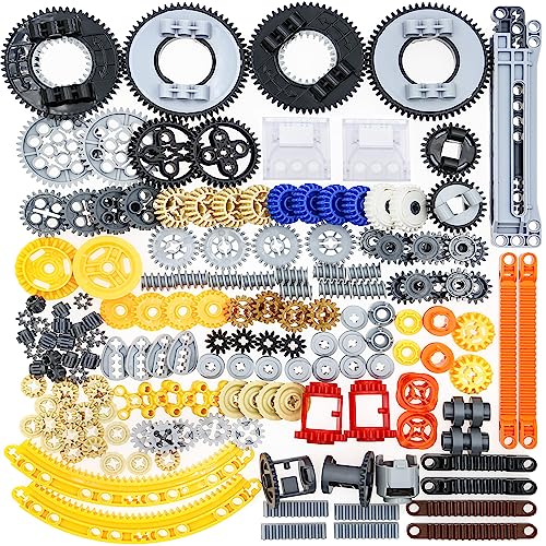 Habow 162pcs Technic-Parts Gears-Axle-Pin-Connector Compatible with Lego-Technic, Gear Box Technic Cam Differential Engine Kit. MOC-Replacement-Pieces