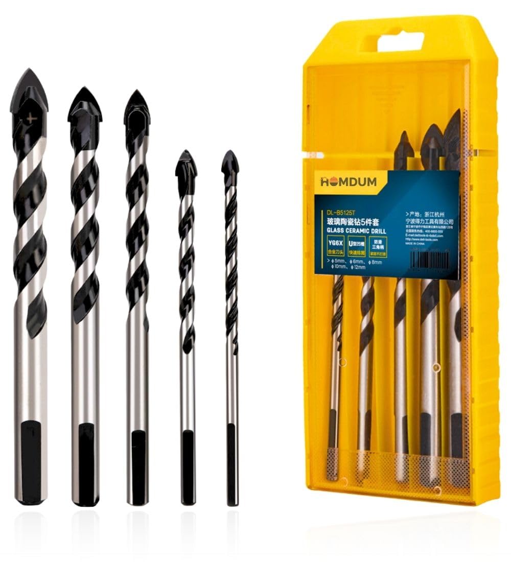 Homdum Masonry Drill Bits 5 Size Tungsten Carbide Drill Bit Set Multi-Material Drill Bits for Porcelain Ceramic Tile Concrete Brick Wall Glass Mirrors Plastic Masonry and Wood (5mm to 12mm) (B0D92FMN7G) Amazon Price History, Amazon Price Tracker