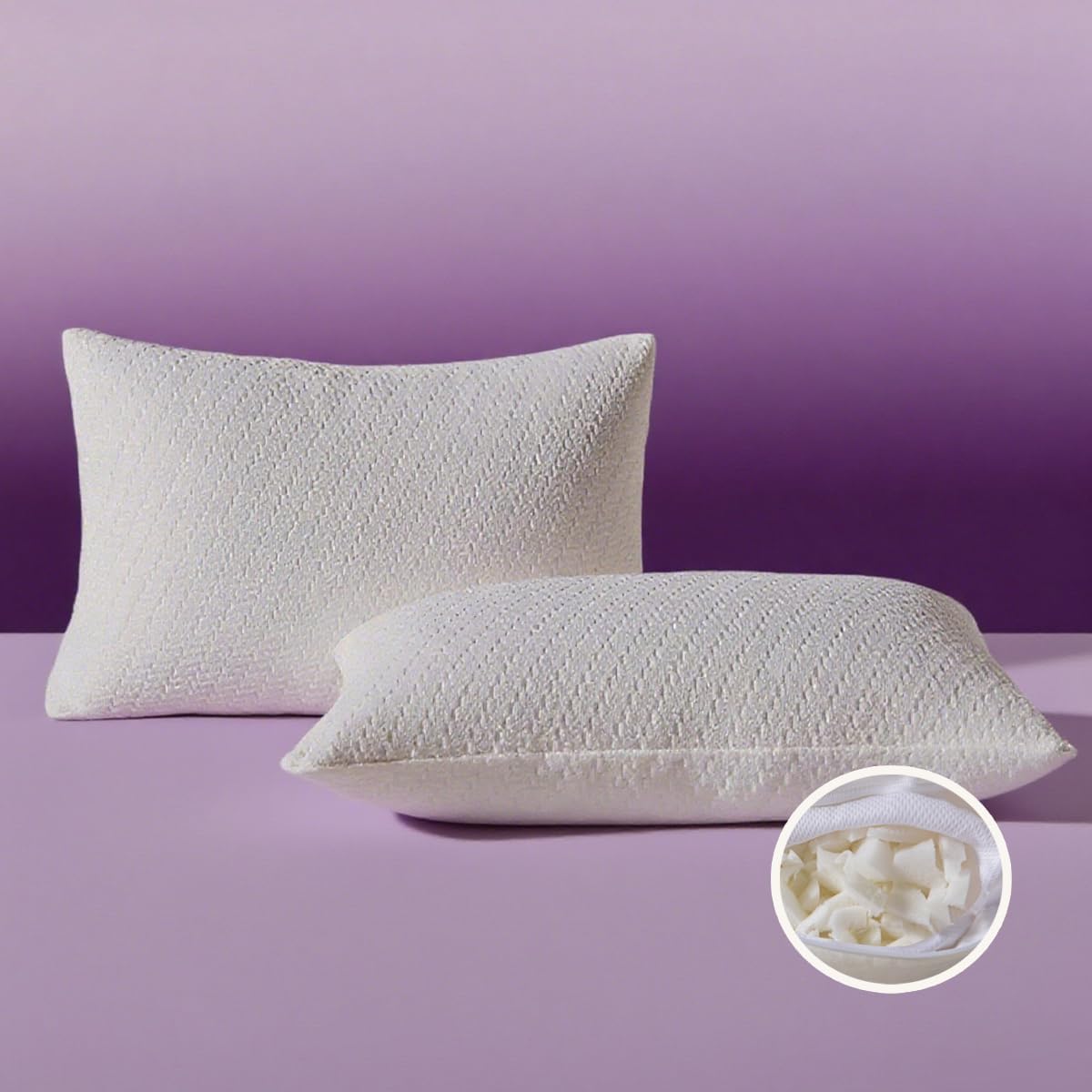 Cooling Shredded Memory Foam Pillows Set of 2 – Adjustable Support for Side, Back & Stomach Sleepers, Ergonomic Neck Alignment, Removable Washable Cover (King)