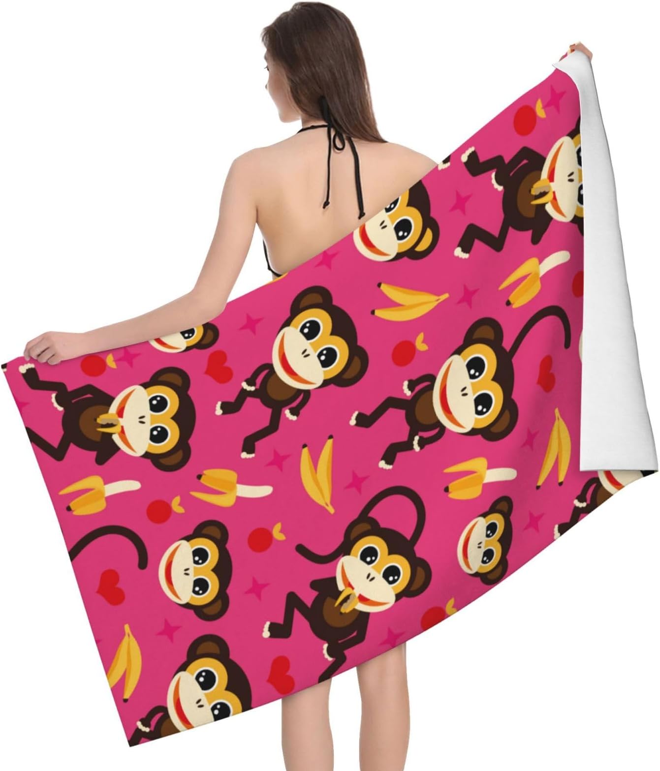 Beach Towel Cute Monkey Quick Dry Oversized Lightweight Thin Bath Towel 32"x52",Men's and Women's Travel Swimming Pool Yoga Gym Sand-proof and Absorbent Towel