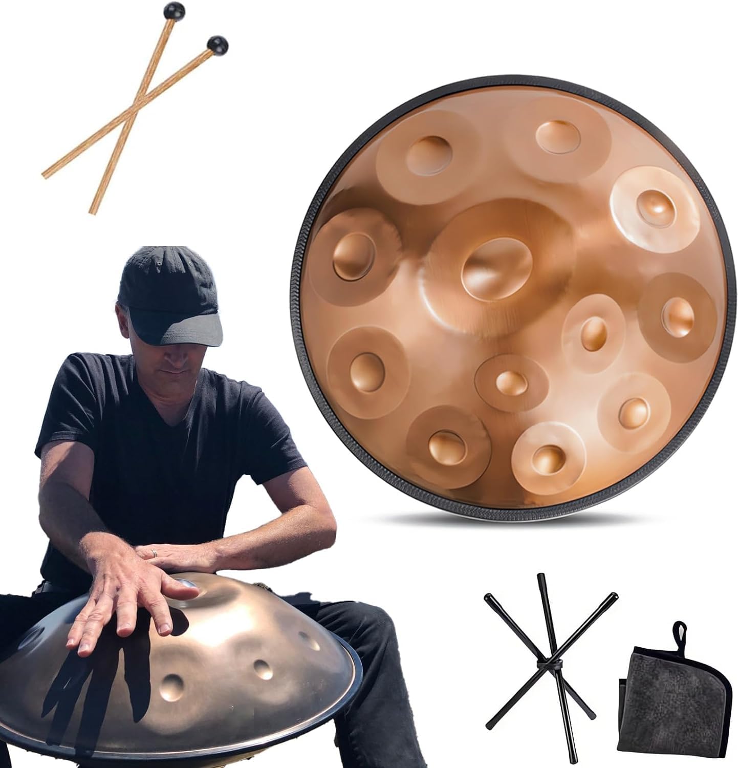 Handpan bęben, 432 Hz 440 Hz, 9-12 nut, instrument perkusyjny 55 cm ze statywem do medytacji i jogi uzdrawiania dźwiękiem