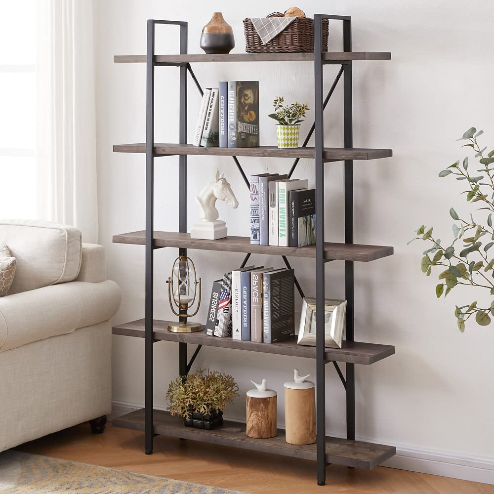Buy IBF 5 Shelf Bookshelf, Solid Wood Modern 5 Tier Bookcase, Tall