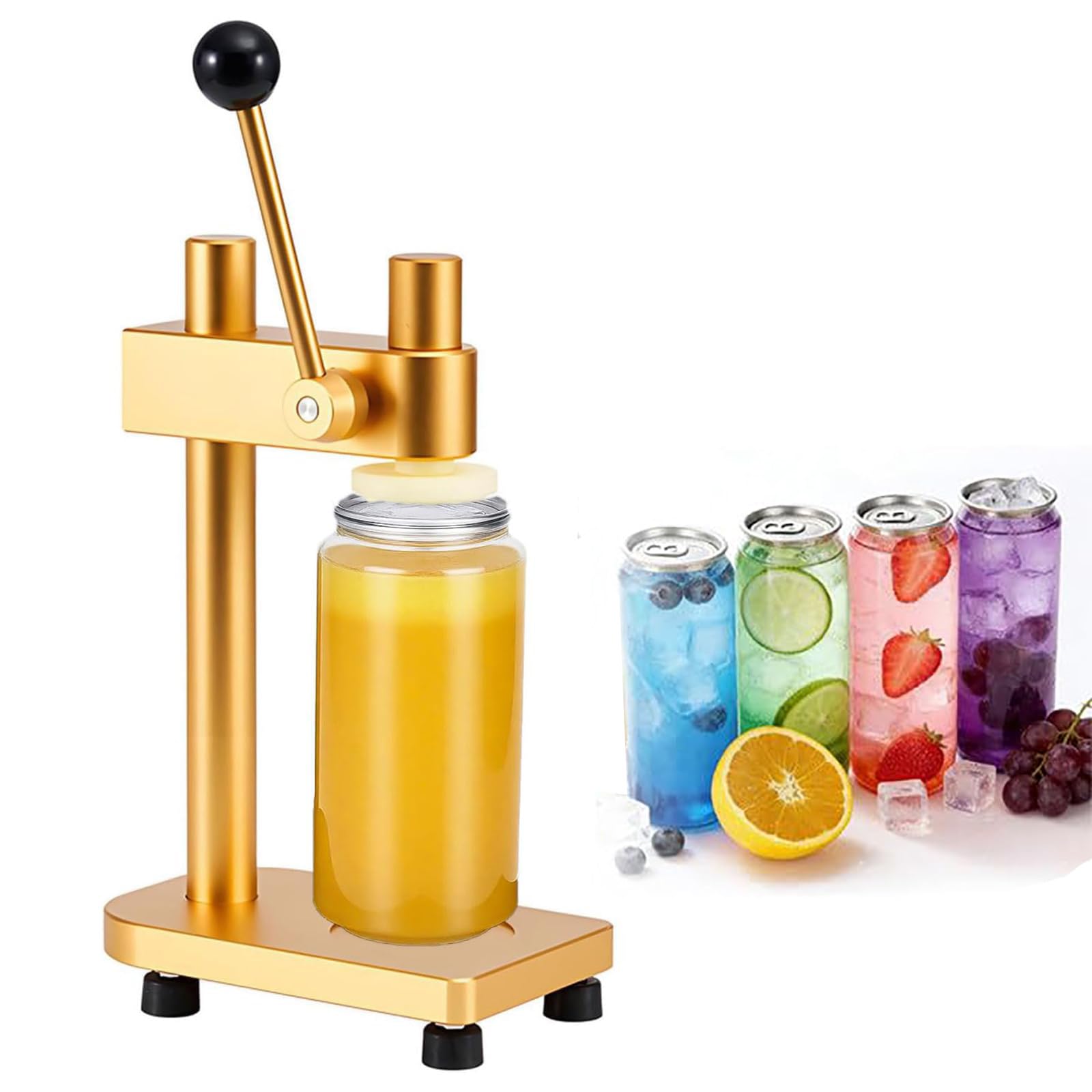 Sunbgrpye Gold Manual Can Sealing Machine, Aluminum Alloy Cup Sealer, Height Adjustable, For Cans With A Diameter Of 55Mm, For Sealing Fruit Juices, Coffee, Sodas, Other Beverages