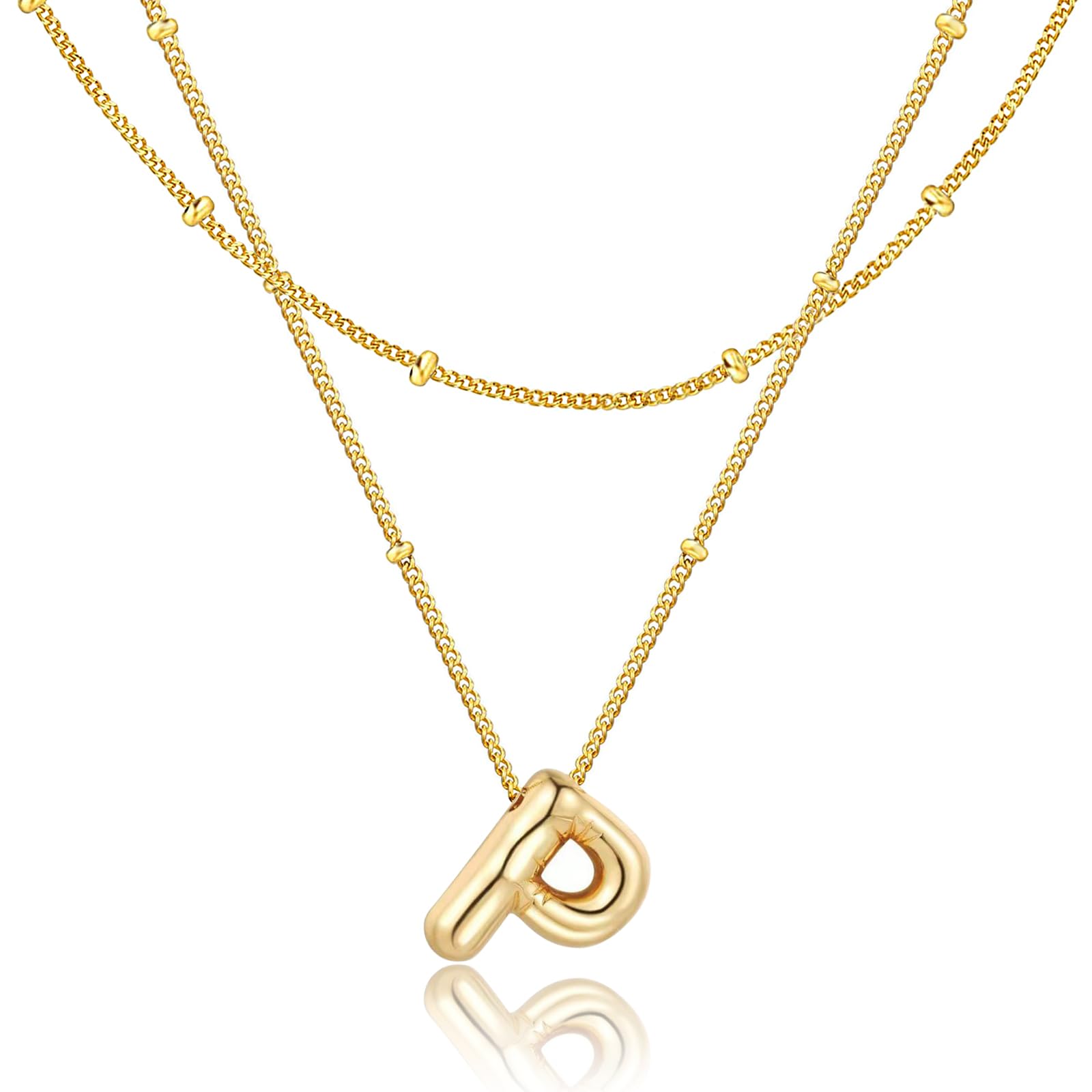 Bubble Letter Necklace for Women, 14k Gold Plated Initial Letter Pendant Necklace Personalized Jewelry A - Z 26 letters