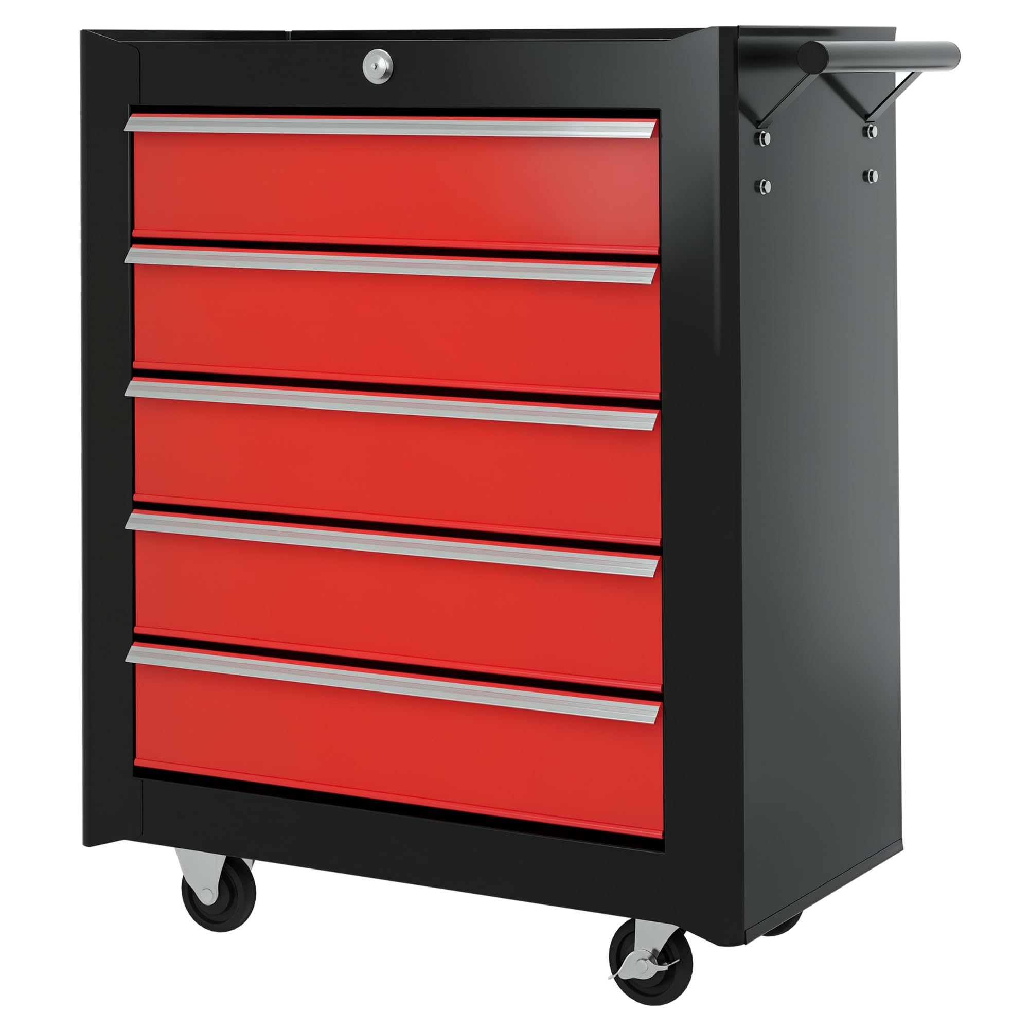 Homcom Unisex Red 5-Drawer Tool Chest Steel Lockable Tool Storage Cabinet W/ Wheels In